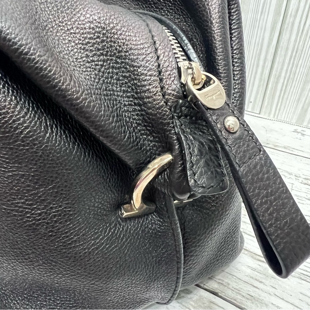 Salvatore Ferragamo Black Pebbled Leather Satchel Tote Bag Top Handle Purse - Picture 8 of 14